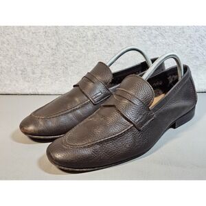Jack Erwin *Edward* Dark Brown Pebble Grain Leather Loafer Shoes Mens Sz 8